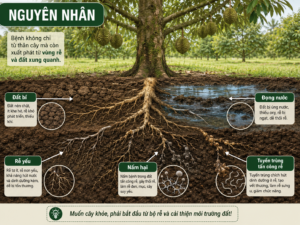 Nguyên nhân sầu riêng bị xì mủ do nấm hại tuyến trùng và thối rễ